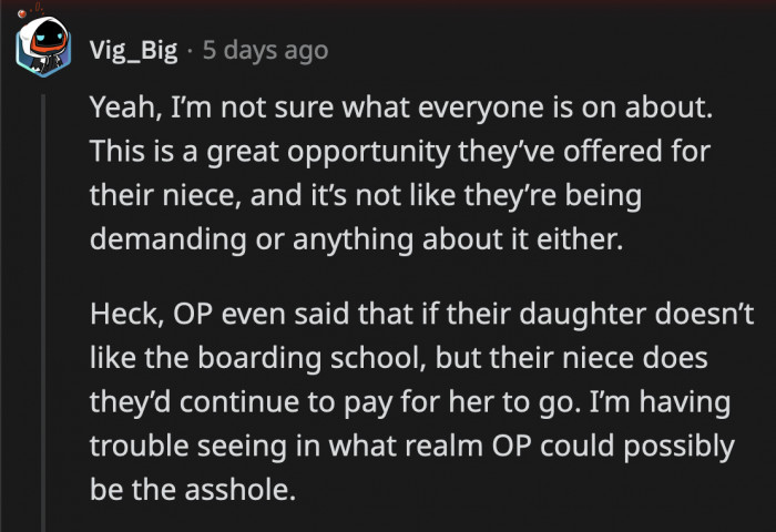 A Majority of the Top Comments Sided with OP and Didn't See Why She Should Feel Bad for Offering to Pay for Her Niece's Tuition