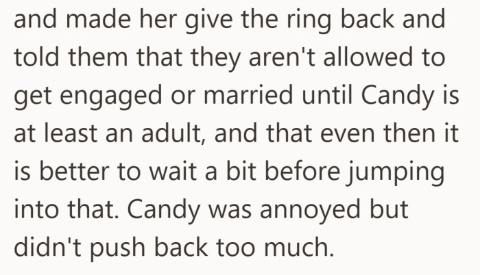 Candy pushed back a little, but the message was clear. Some choices had to wait.