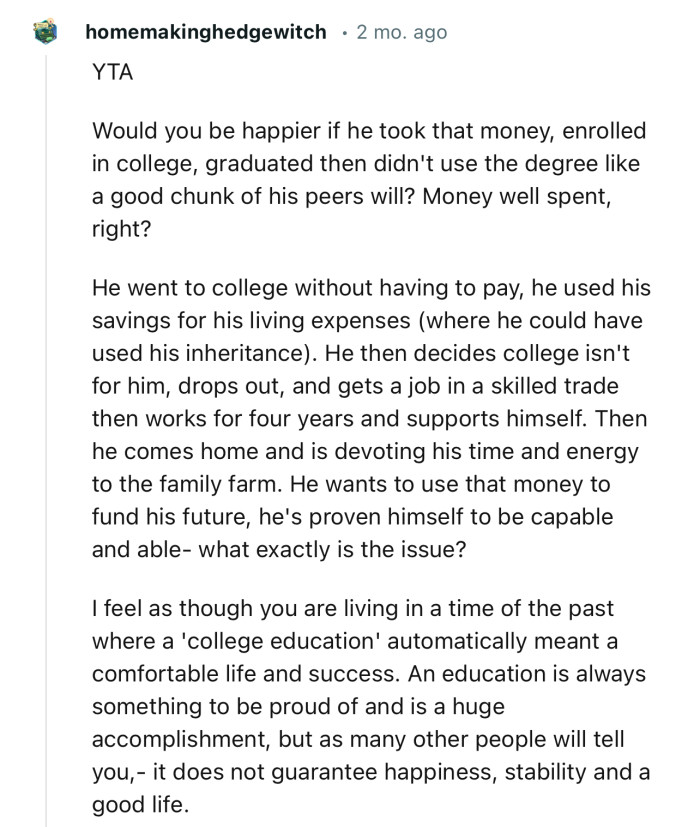 “He wants to use that money to fund his future; he's proven himself to be capable and able.”