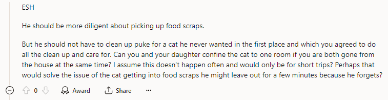 ESH - He should be more diligent about picking up food scraps