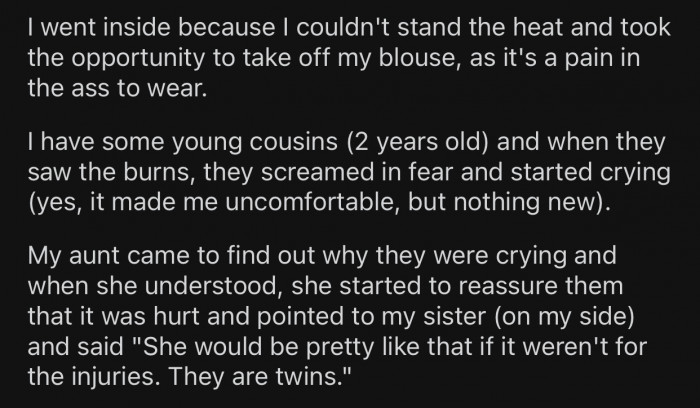 While reassuring her kids, OP's aunt ended up saying the most hurtful comment.