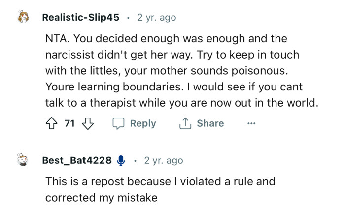 “NTA. You decided enough was enough, and the narcissist didn't get her way.”