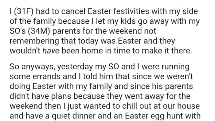The OP let her kids go away with her partner's parents for the weekend