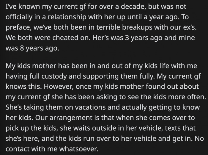 OP and his current girlfriend didn’t have the best past relationships