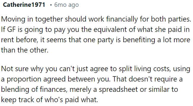 Living together should be financially fair.