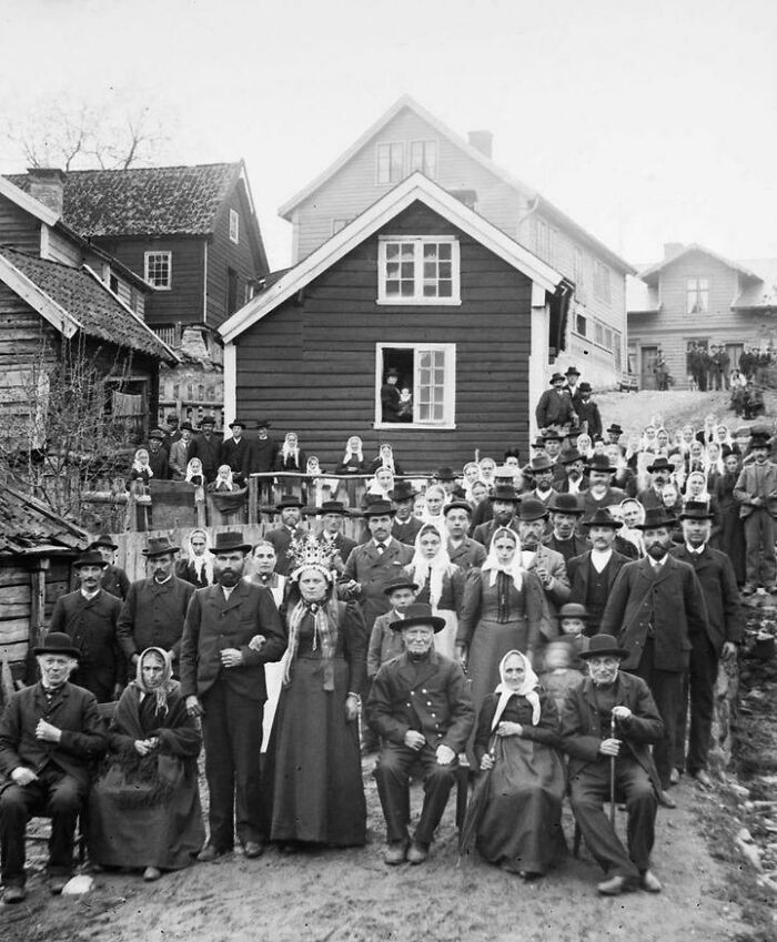 "A Group Portrait Taken At A Wedding In Norway, 1900"