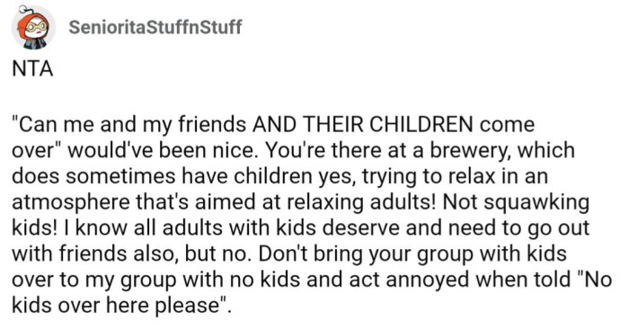 The other woman could have easily mentioned they had children in their group