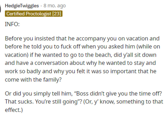 It doesn't sound like they had much of a conversation about this at all, which is part of the biggest problem here.