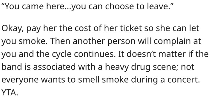 14. She should have refunded the woman her ticket fee.