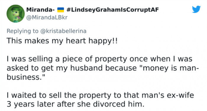 14. A woman holds out on selling land and later does so with karmic justice