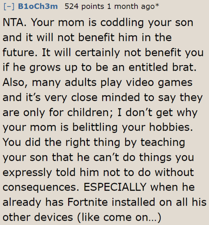 Does the grandma even realize that she's coddling her grandson?