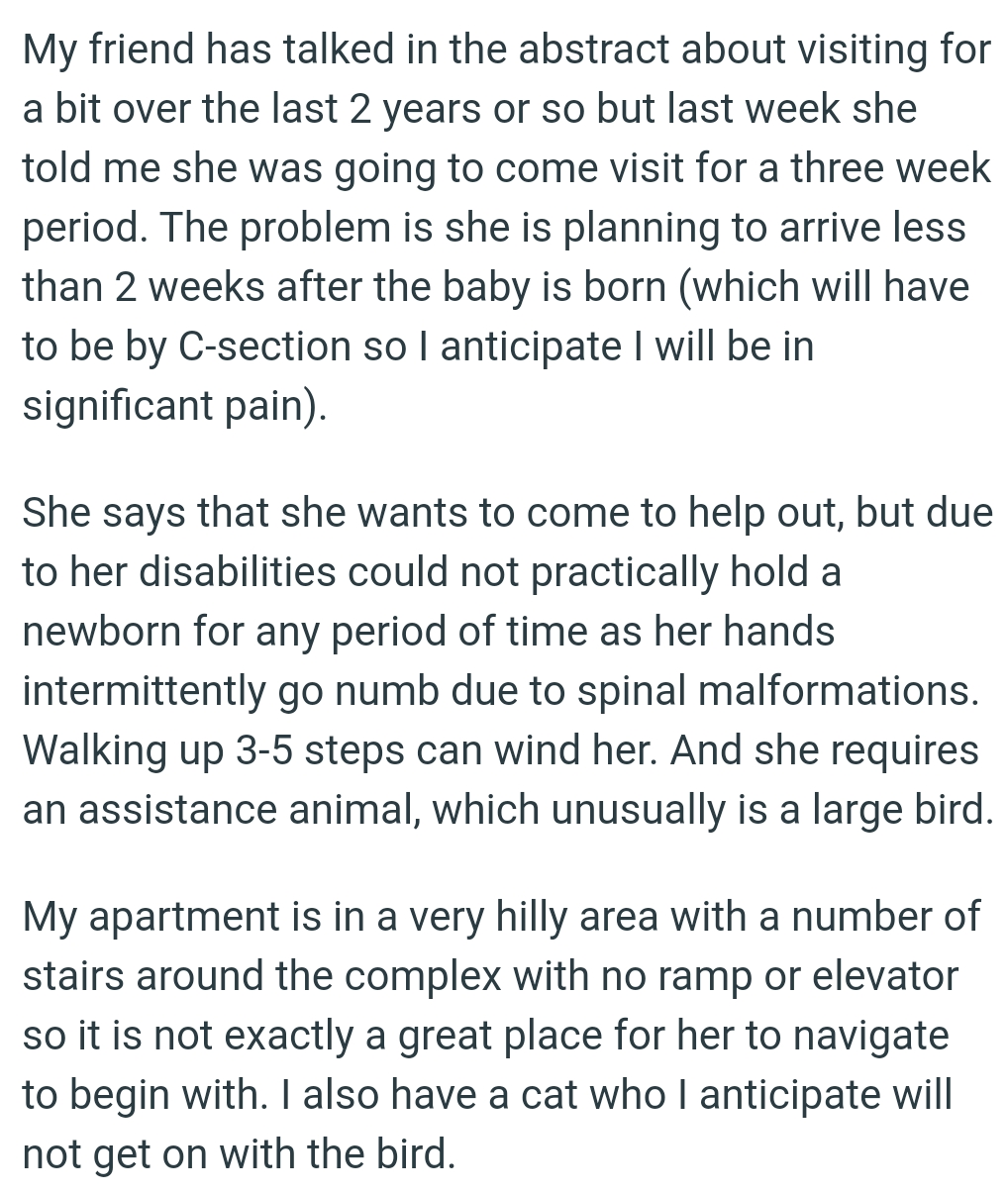 She is planning to arrive less than 2 weeks after the baby is born