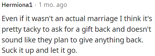 It's rude to ask for gifts back.