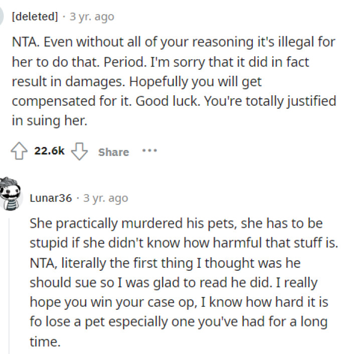 People immediately came to the comments and let her know that she was not in the wrong and that she is definitely justified in suing her.