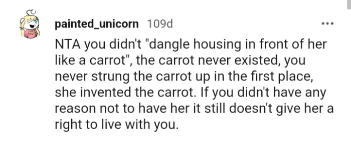 It still doesn't give her a right to live with you