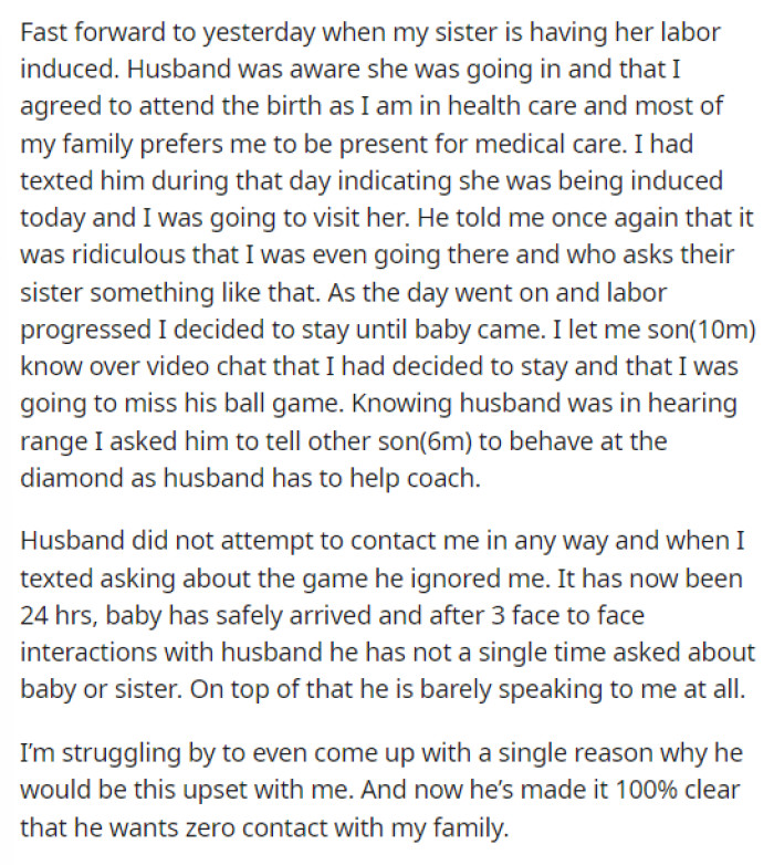 This is when she goes into the details of what's going on with her husband and why he doesn't want her to be with her sister.