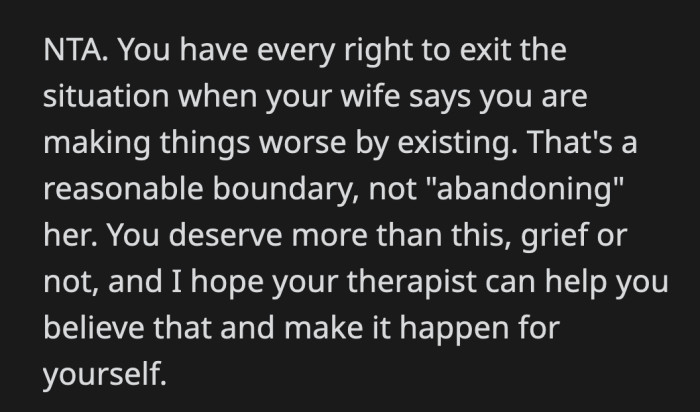 Was OP just supposed to forget that her wife called her presence a burden?