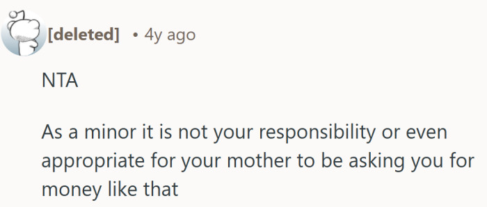 Calm reminder that the burden of running a household shouldn’t fall on someone still in high school.