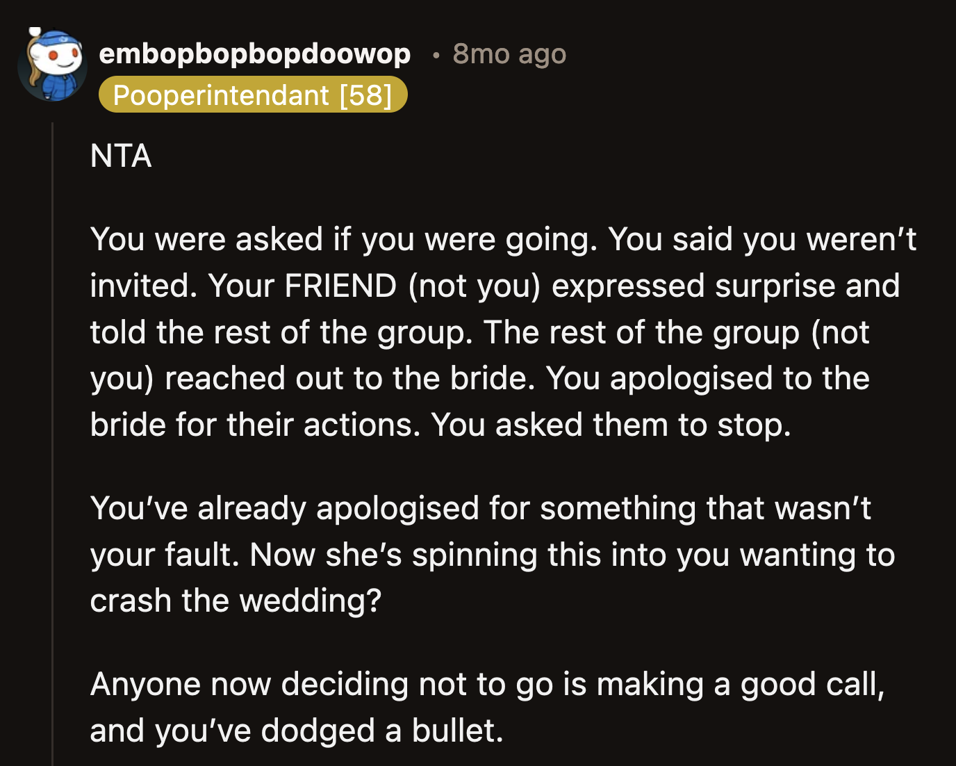 OP handled the situation more patiently than others in his position would. He apologized for things that weren't his fault and didn't even react to Kayla alluding to him being a gatecrasher.