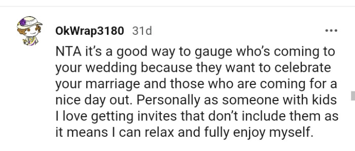 This Redditor loves receiving child free invites
