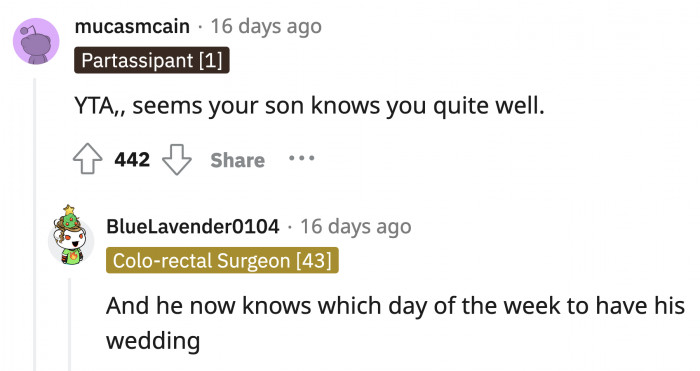 Can you imagine how horribly OP will behave when it's her own son's wedding?