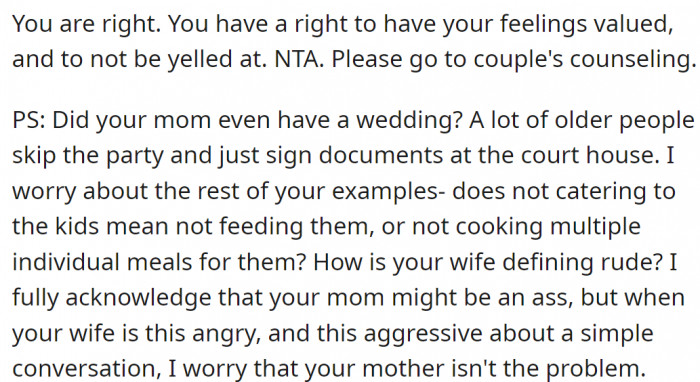 Someone wondered why his mother hadn't told him about the wedding: