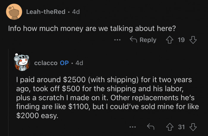 OP's bike is quite expensive, and the boyfriend suggested cheaper alternatives.