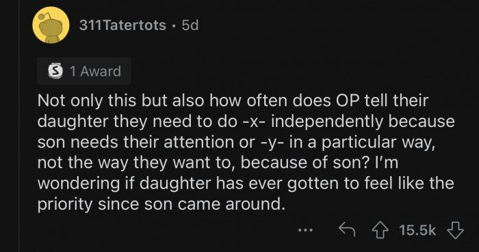 Op's daughter must not feel like a priority.