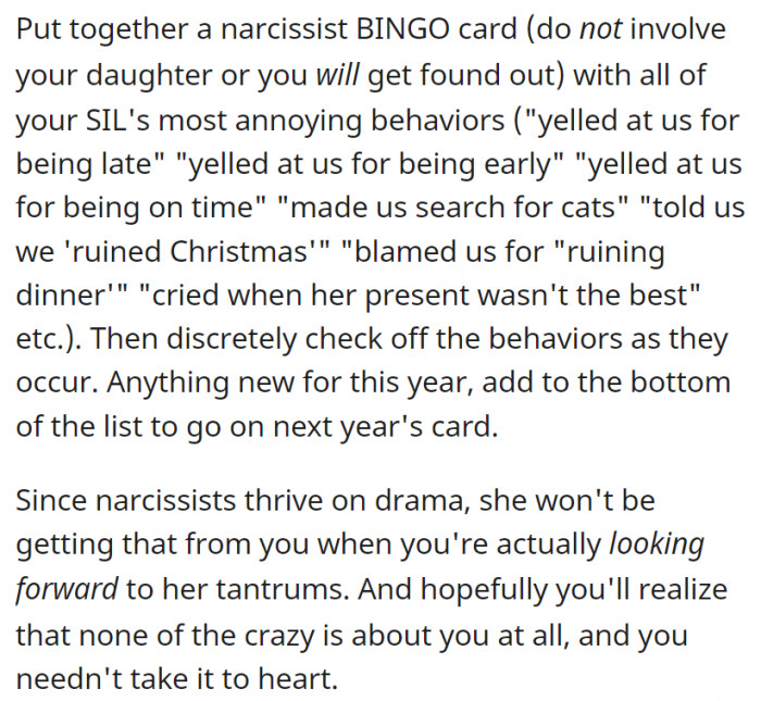 OP might get more satisfaction checking off that list and focusing on it rather than on the actual behavior