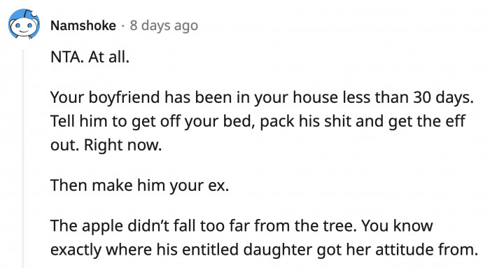 OP and her son deserve better than living with two parasites who think they're in charge.