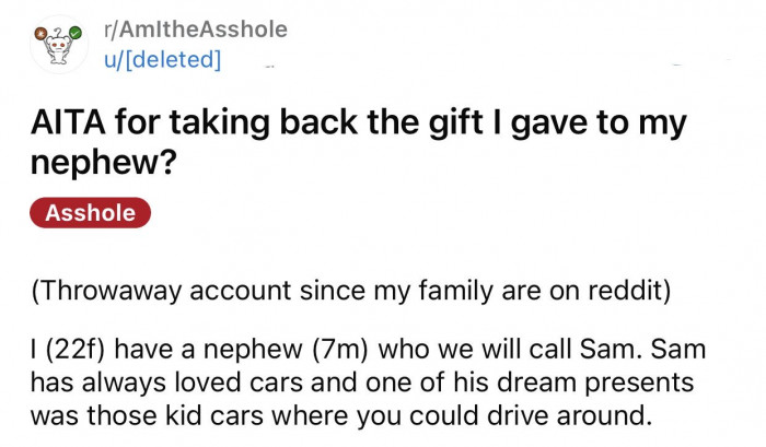 Here's the original post by a Reddit user who later deleted her account: