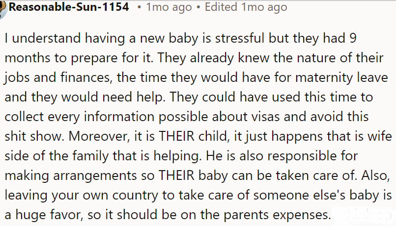 The OP and his wife had months to prepare for the upcoming situation