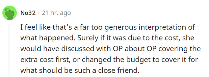 Jane's cost excuse seems as thin as tissue paper, unraveling under scrutiny.