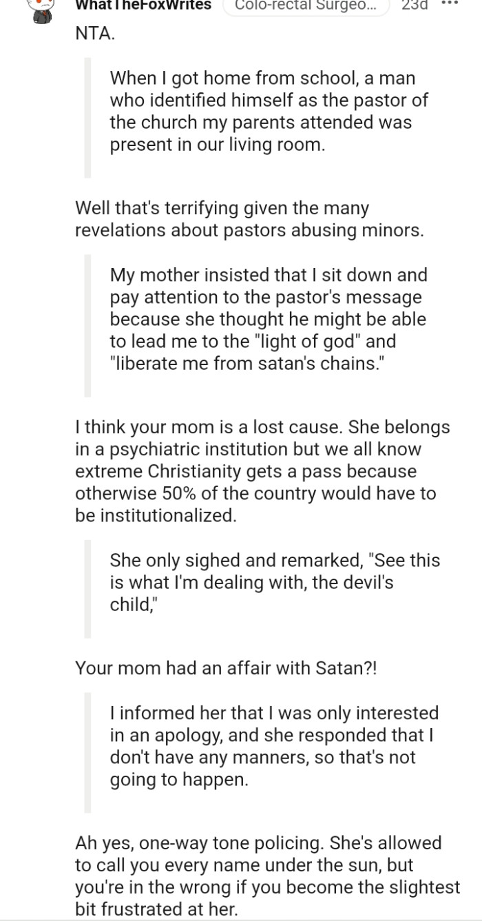 This Redditor believes the OP's mom belongs in a psychiatric institution.
