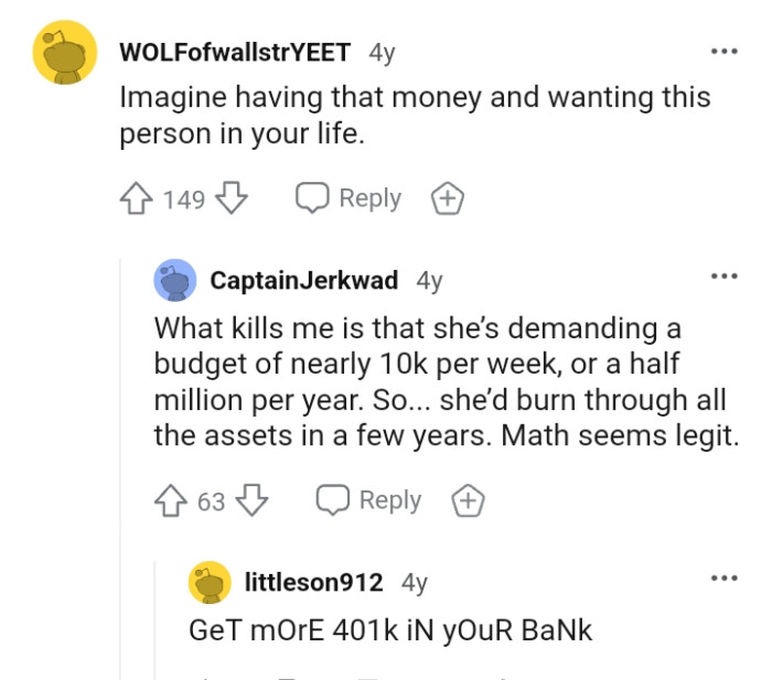 She's demanding a budget of nearly $10,000 per week