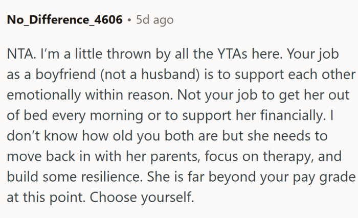 Supporting within reason. All parties should do their best, not just one...