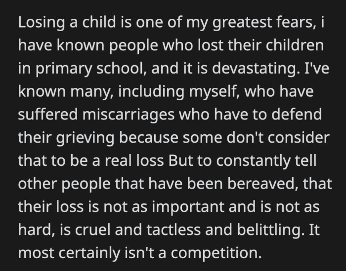 BIL telling OP that her pain is not as valid as his is heartless.