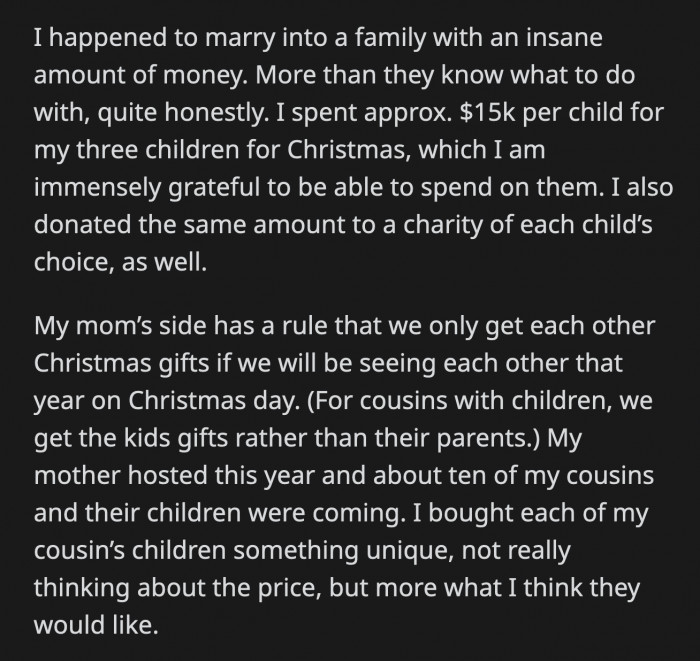 She said OP spent way more money on their daughter than they did