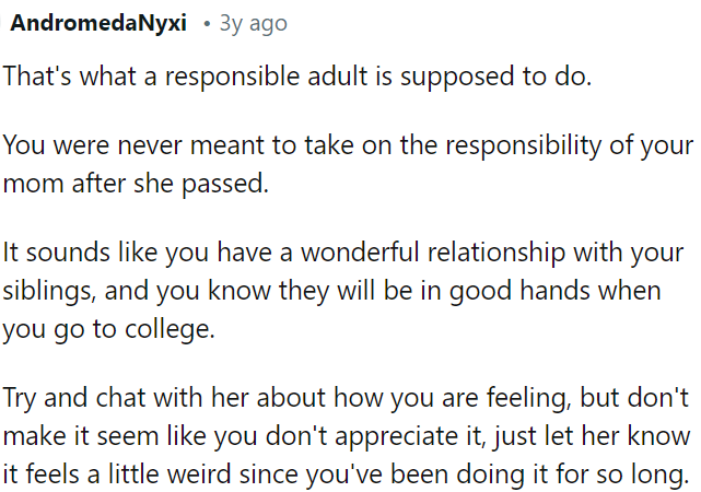 OP needs to talk to her about her feelings but also express appreciation for her support.