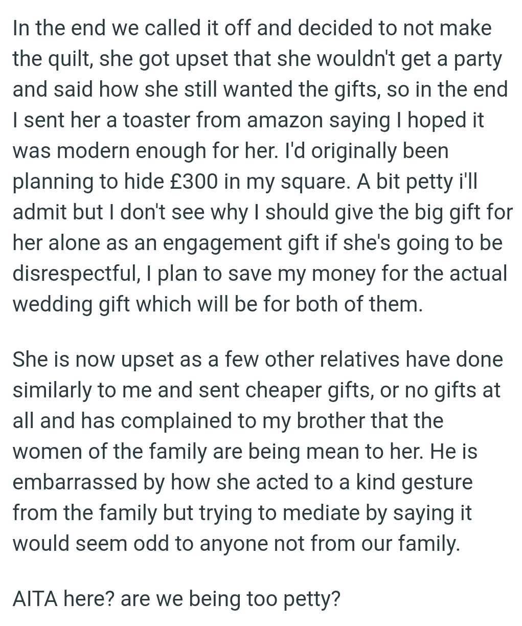 The OP Plans to Save Her Money for the Actual Wedding Gift, Which Will Be for Both of Them