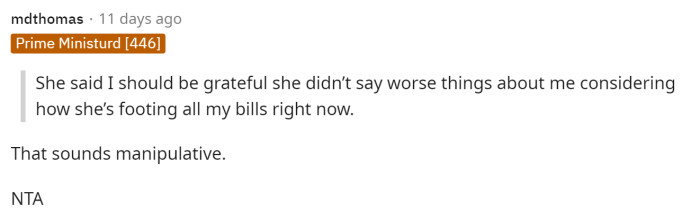 Many people actually said that she sounded pretty manipulative and that her reasoning for being able to crack a joke wasn't valid at all.