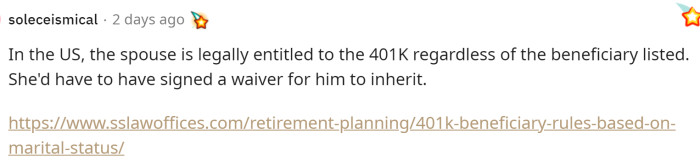 Then the comments became really useful as people shared laws from the US that state who is entitled to the money and inheritance left.
