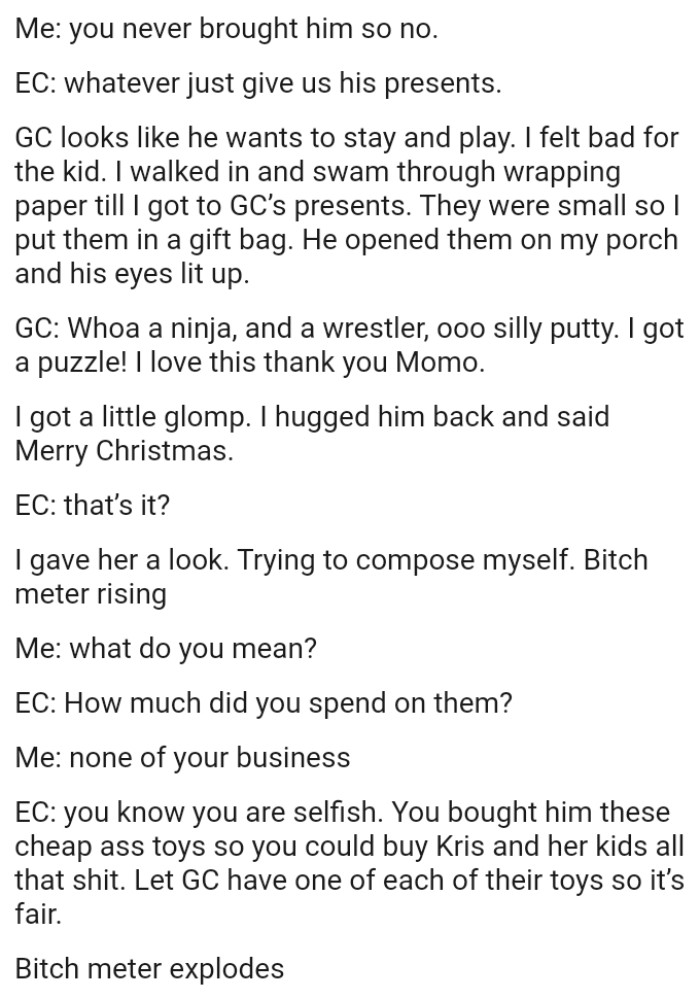 They were small, so the OP put them in a gift bag, and he opened them on her porch.