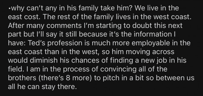 OP's family can't take in the BIL because they live on the other side of the country.