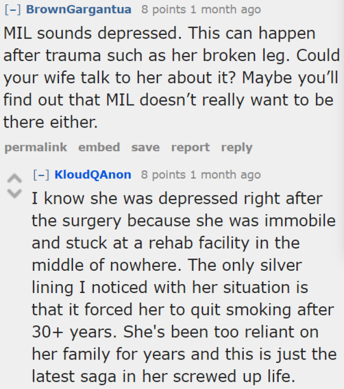 Some Redditors believe that depression is causing the MIL's behavior.