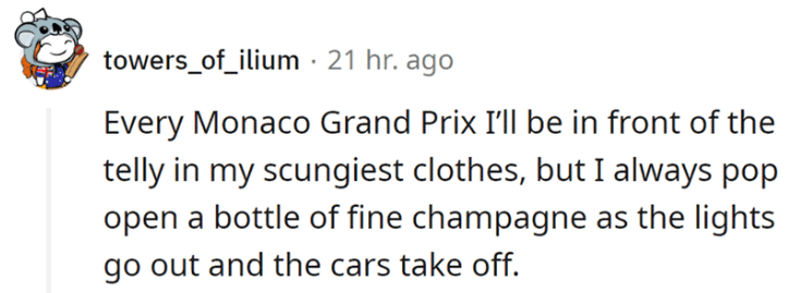 Monaco Grand Prix with a bottle of fine champagne.