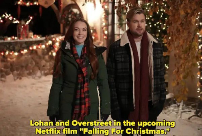 Lohan and Overstreet in the movie Falling For Christmas