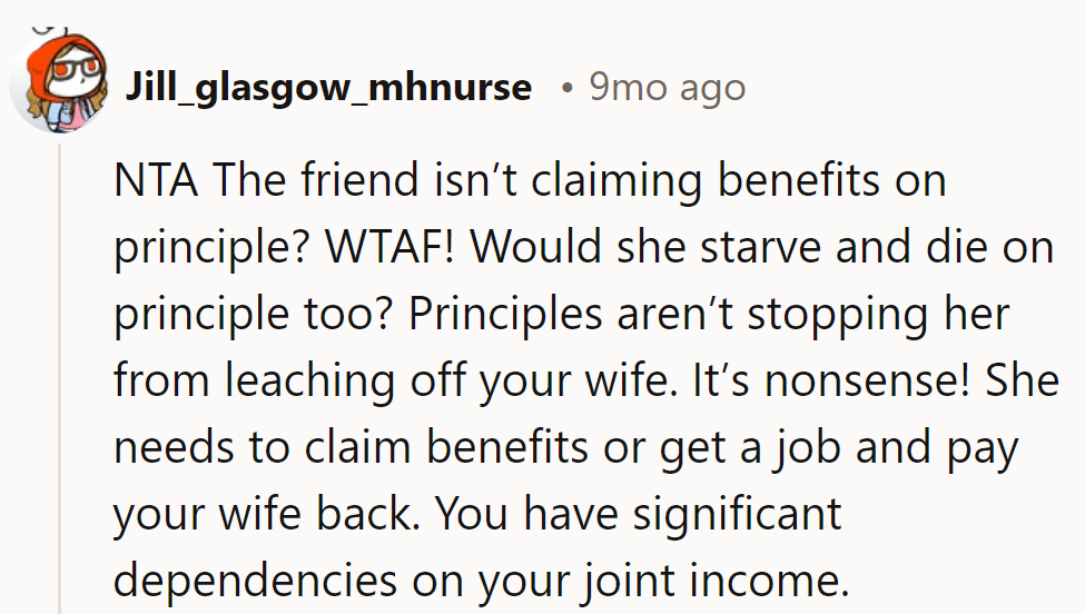 Principle-driven freeloaders? Tell her to check the expiration date on those 'principles.'