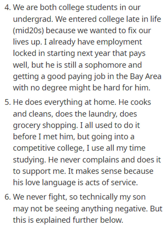 OP's husband does everything at home and they never fight