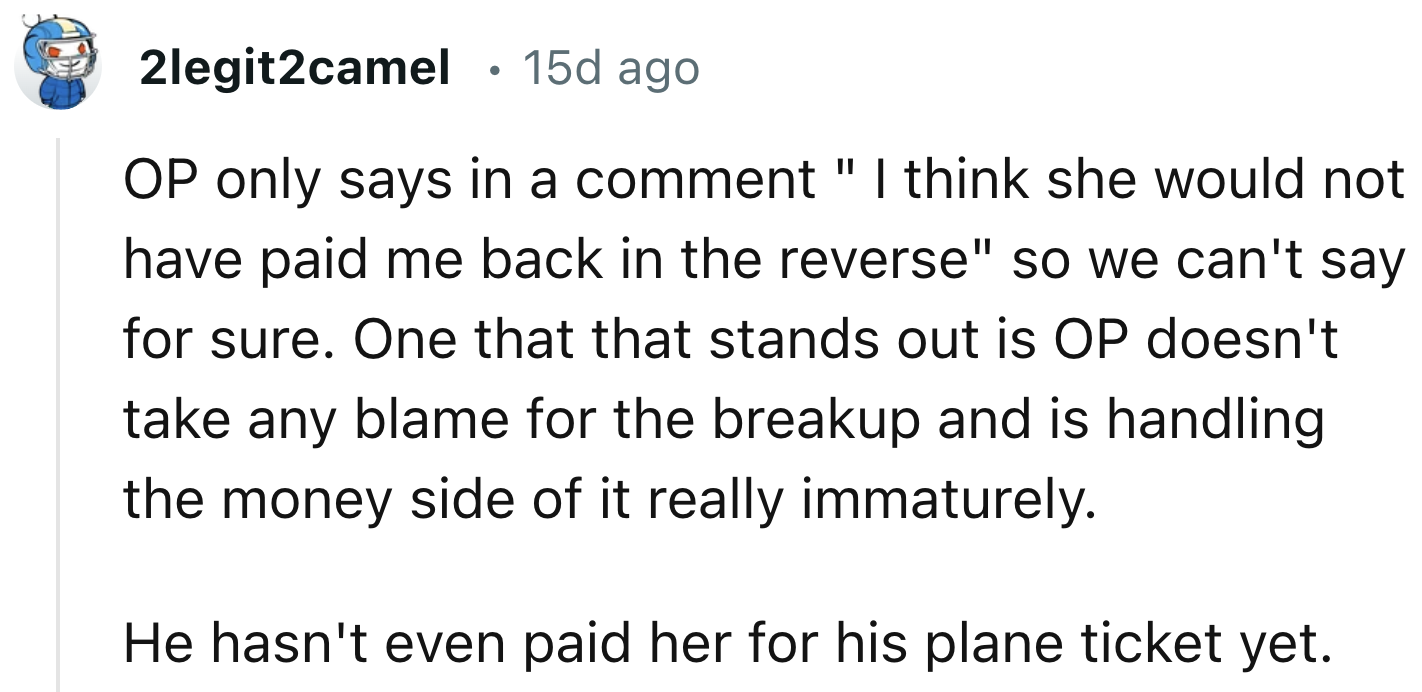 OP Doesn't Take Any Blame For The Breakup